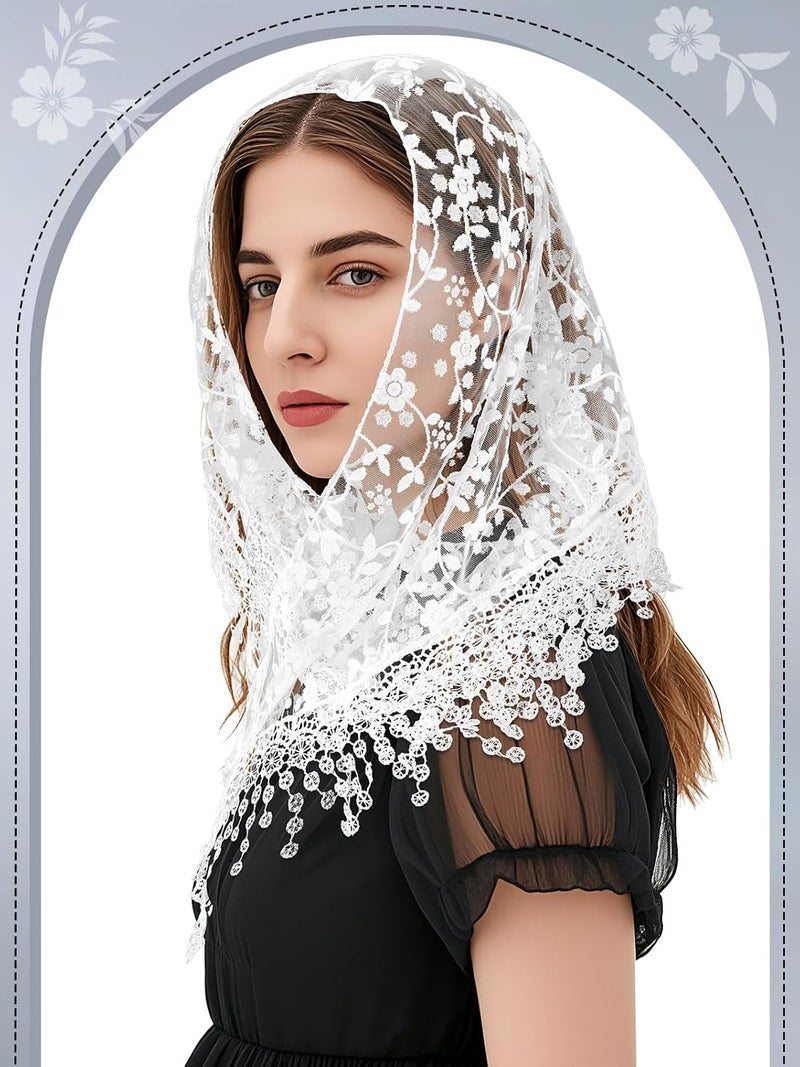 BOARDFEB 2 Pcs Mass Veil Triangle Mantilla Cathedral Head Covering Chapel Veil Latin Scarf Latin Mass Head Covering Veils - Image 2
